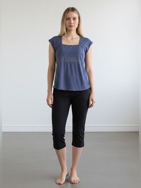 Lululemon, Blue Grey Athletic Top, Size 10, Stretch Mesh Yoga Workout Running